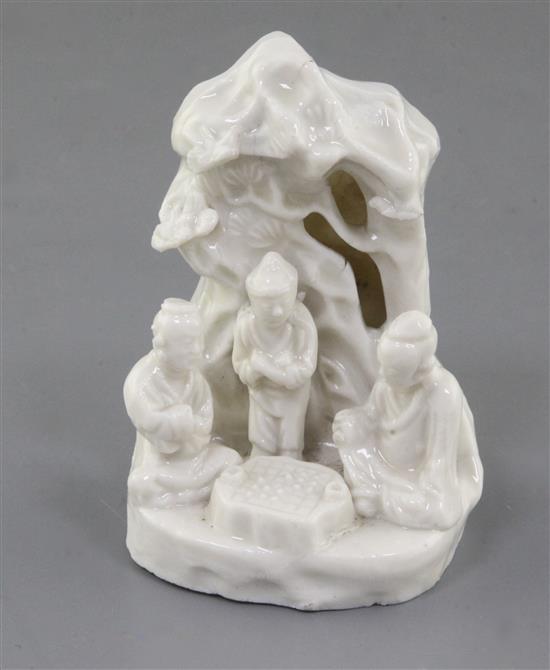 A Chinese Dehua blanc de chine group of Go players, Kangxi period, height 9.5cm, typical small firing cracks